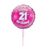 Age 21 Pink Birthday Foil Balloon 18 Inch - Latex Bunch Options