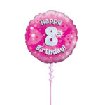 Age 8 Pink Birthday Foil Balloon 18 Inch - Latex Bunch Options