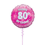 Age 80 Pink Birthday Foil Balloon 18 Inch - Latex Bunch Options