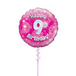 Age 9 Pink Birthday Foil Balloon 18 Inch - Latex Bunch Options